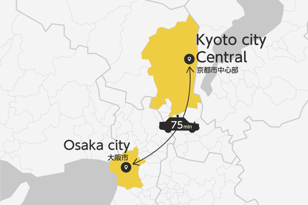 Private transfer map from/to Osaka City and Kyoto City