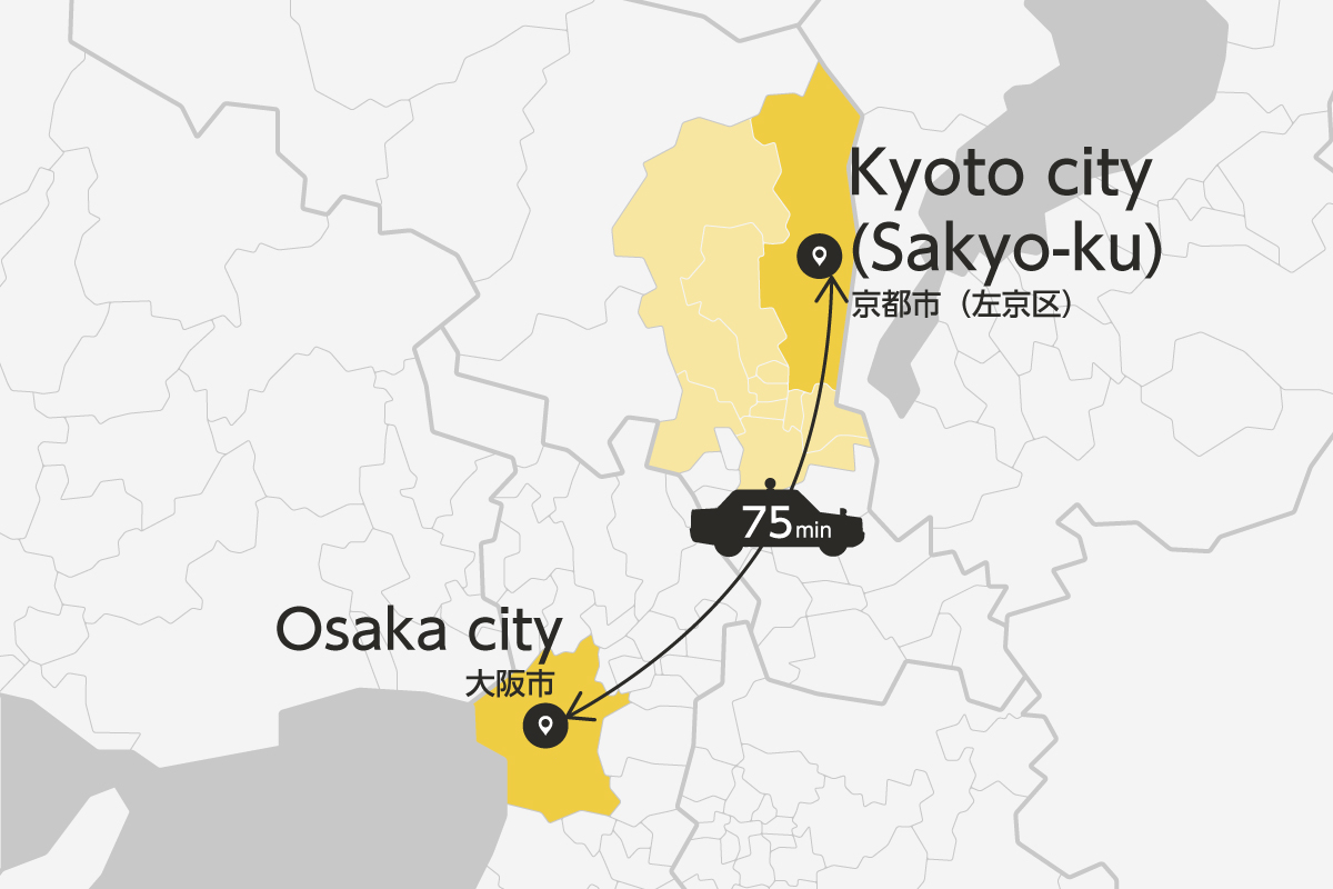 Osaka City and Kyoto City Sakyo-Ku Private Transfer