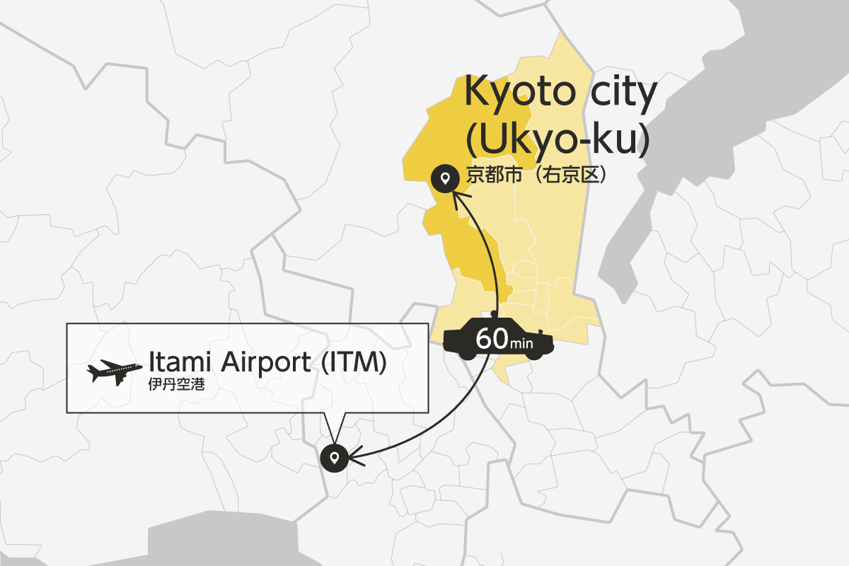 Itami Airport and Kyoto City Ukyo-Ku Private Transfer