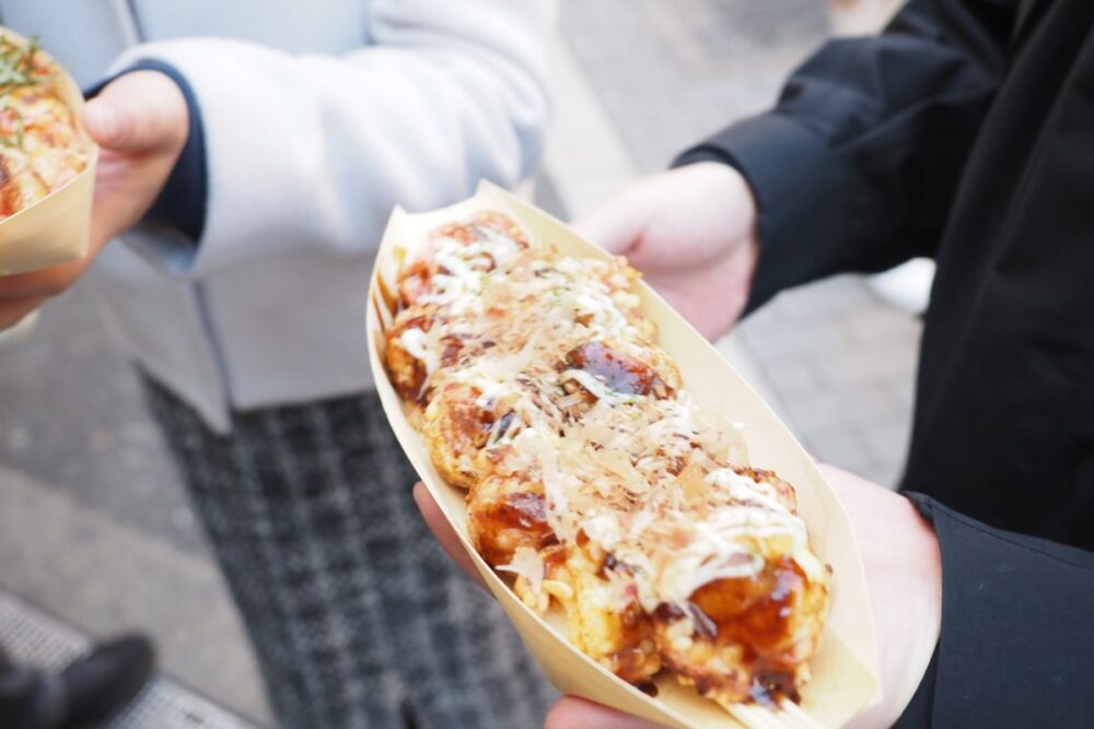 Osaka street food including takoyaki at Dotonbori