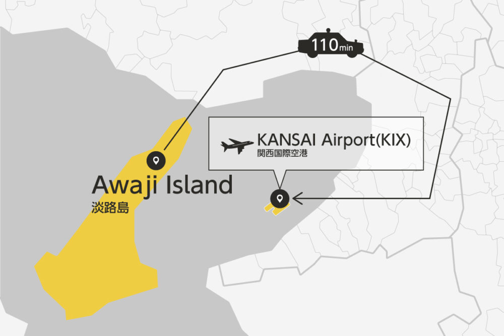 Private transfer map from Awaji Island to KANSAI Airport