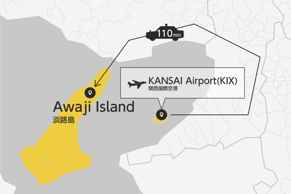 Private transfer map from KANSAI Airport to Awaji Island