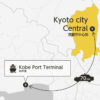 Private transfer map from/to Kobe Port Terminal and Kyoto City