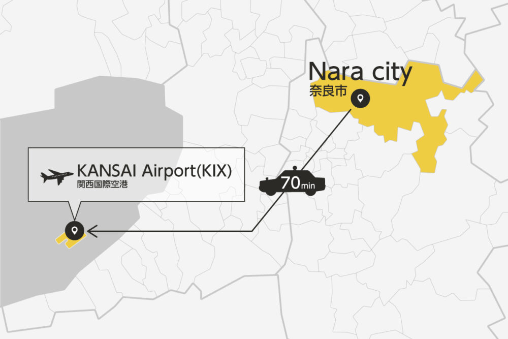 Private transfer map from Nara City to KANSAI Airport