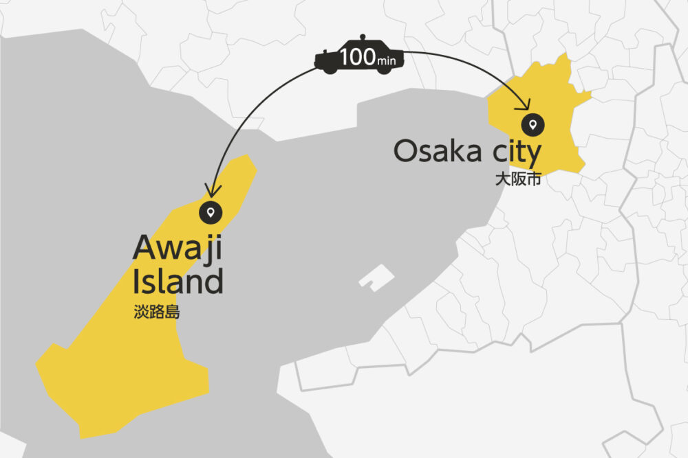 Private transfer map from/to Osaka City and Awaji Island