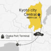 Private transfer map from/to Osaka Port Terminal and Kyoto City