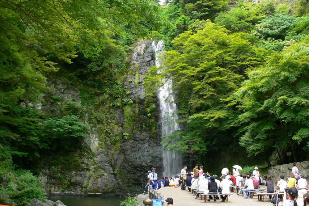 Visitors relaxing near Minoh Waterfall in Osaka