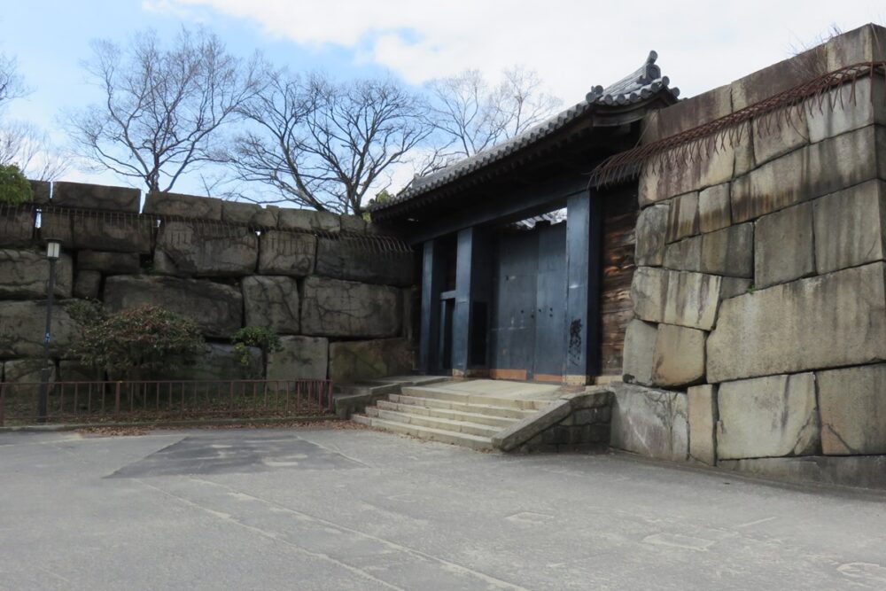 Historical stone walls and gates at Osaka Castle