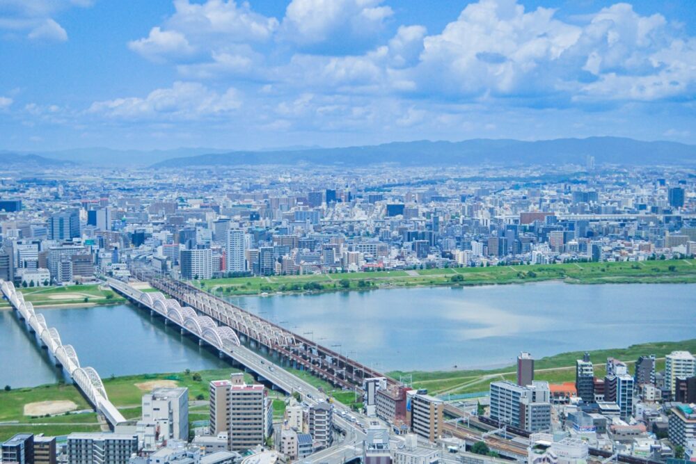 Daytime panoramic view from Umeda Sky Building's observatory