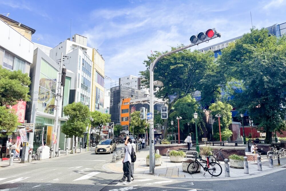 Triangle Park in Amerikamura, a gathering spot for young people