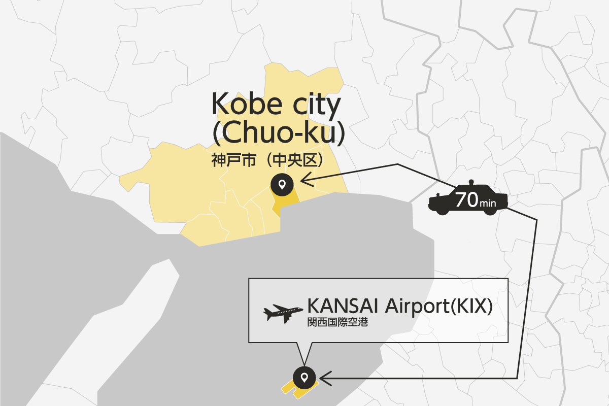 KANSAI Airport and Kobe City Chuo-Ku Private Transfer
