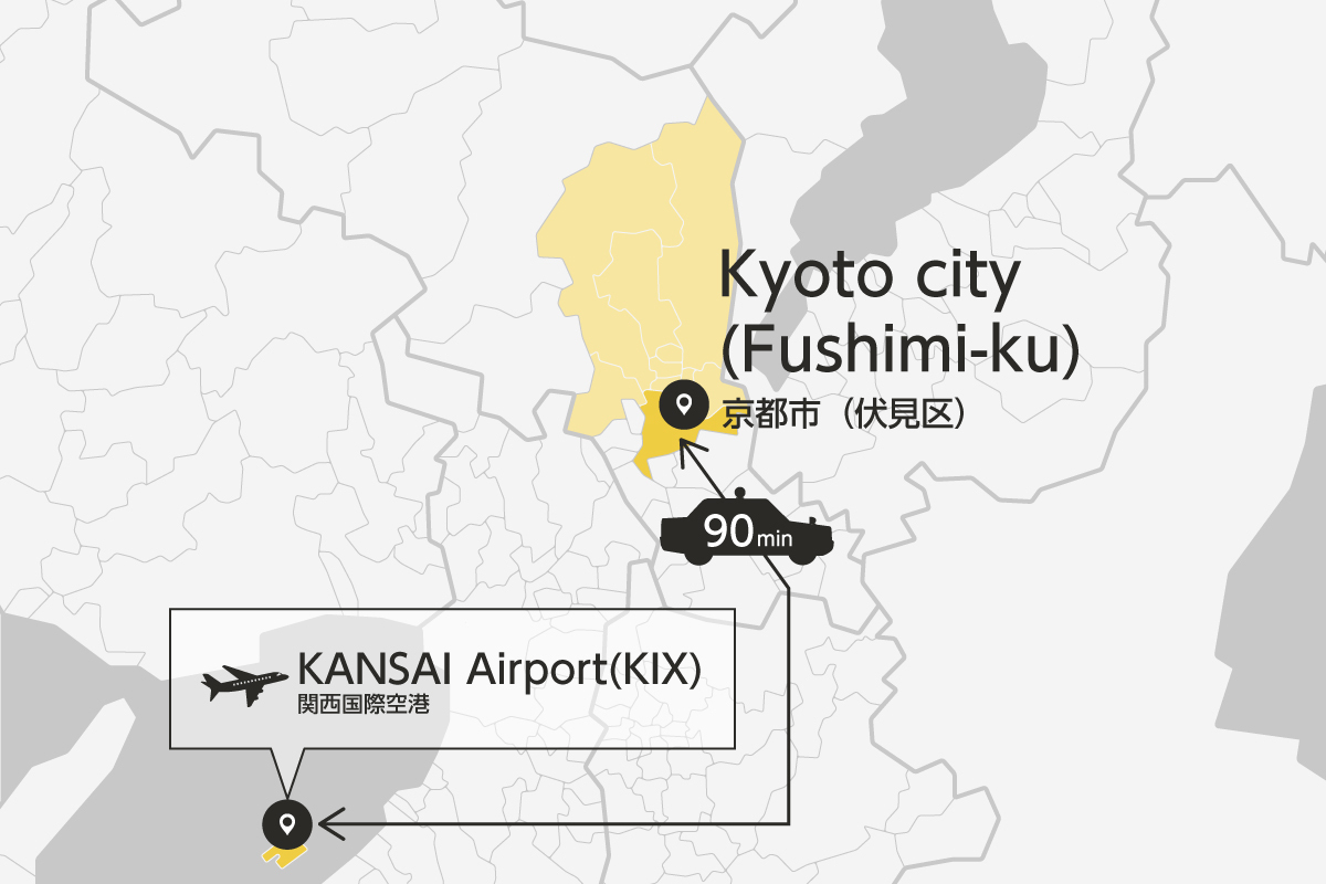 Kansai Airport and Kyoto City Fushimi-Ku Private Transfer